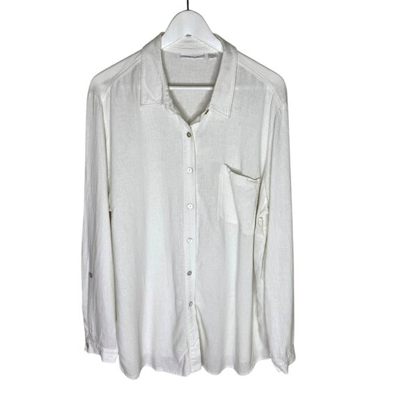 Susan Graver Oversized White Linen Blouse, Light & Breezy Layering, Size XL - Picture 1 of 5